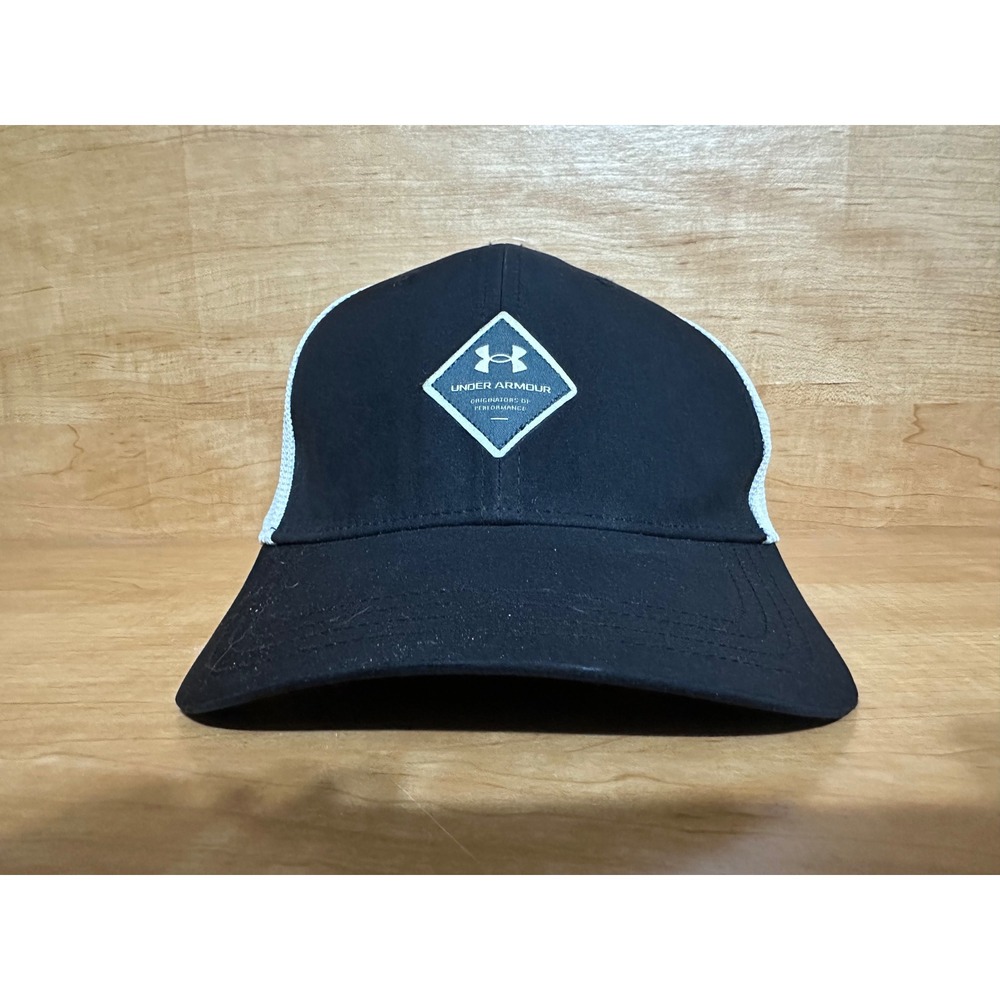 Under Armour Mens Black White Trucker Hat Cap Adjustable SnapBack Diamond‎ Logo